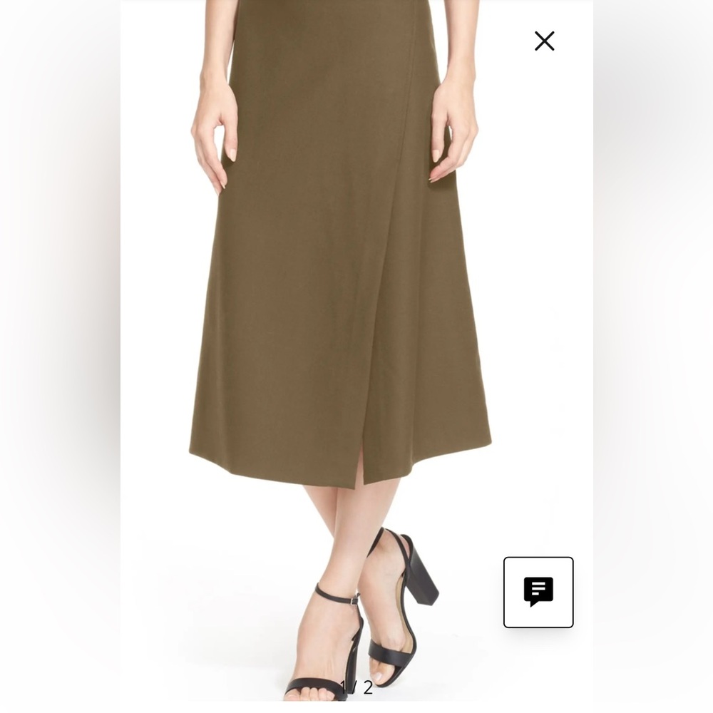 Theory Khaki Wool A-line Midi Skirt